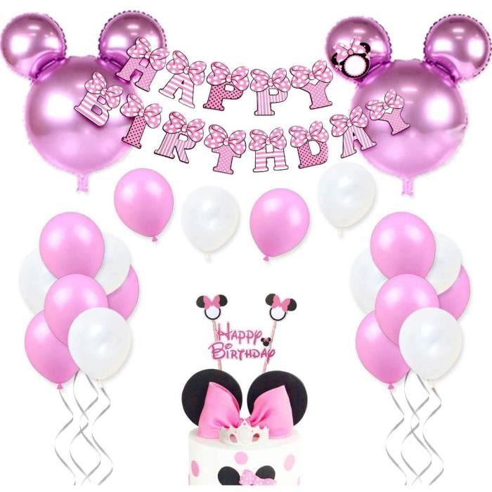Joymemo Decorations D Anniversaire Minnie Mouse Pour Filles Rose Avec Ballons De Minnie Mouse Banniere De Joyeux Cdiscount Maison
