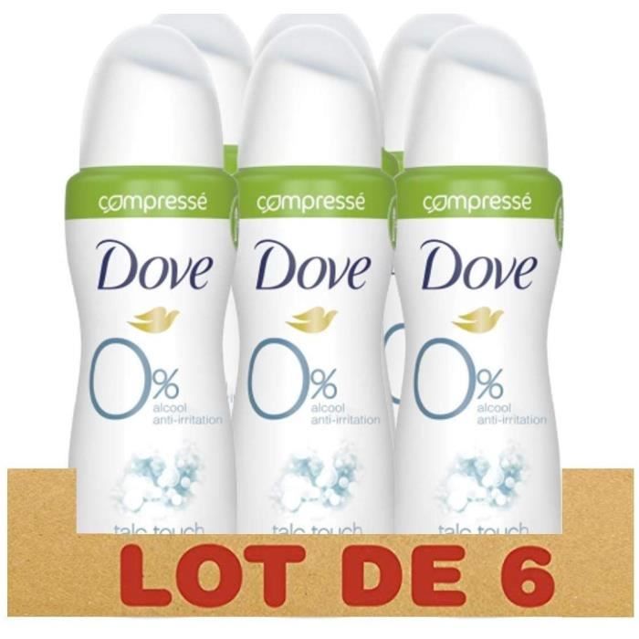 DOVE Lot de 6 Déodorants Femme Compressé Talc Touch sans Alcool 100ml