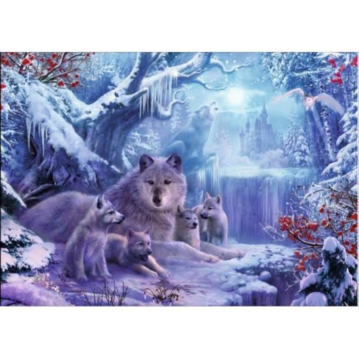 Kit peinture par numéros loups dans la forêt, 50 x 40 cm