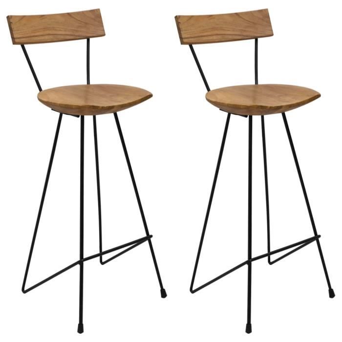 market® lot de 2 tabouret de bar - fauteuil de bar - tabouret de bureau mode - bois de teck massif 99148