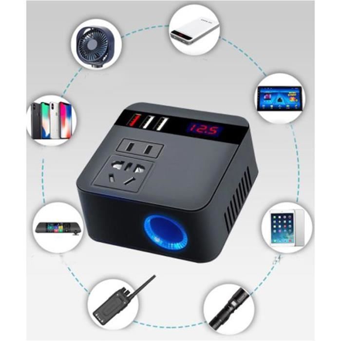 MRI713C-EU Bloc Onduleur Multiprise Protégé Mixte 250 Volts Et Usb 5 Volts Sur Allume Cigare 75 Watts 6950334948216