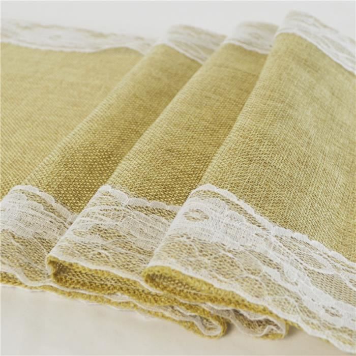 Chemin de Table - Imitation Lin - Kaki - 30x240 cm - Dentelle Rustique