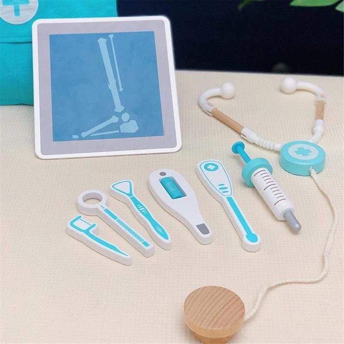 EFO SHM Mallette De Docteur En Bois – Vrai Stéthoscope, Blouse, Tensiomètre, Seringue – Jouet D’Imitation Éducatif – Dès 3 Ans – Cadeau Médecin