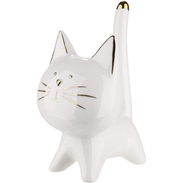 Sculpture Figurine Decorative Chat En Porcelaine Blanche Et Or Hauteur 12 Cm Longueur 7 Cm Cdiscount Maison