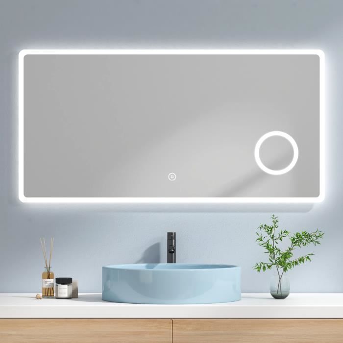 Éclairage avant miroir, cadre miroir salle bain moderne, éclairage miroir  en acier inoxydable avec tête lampe rotative à 360 degrés, blanc chaud 3000