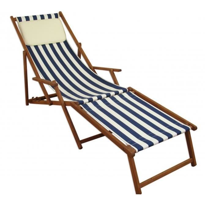 chaise longue - erst-holz - 10-317fkh - pliant - rayé bleu et blanc - repose-pieds