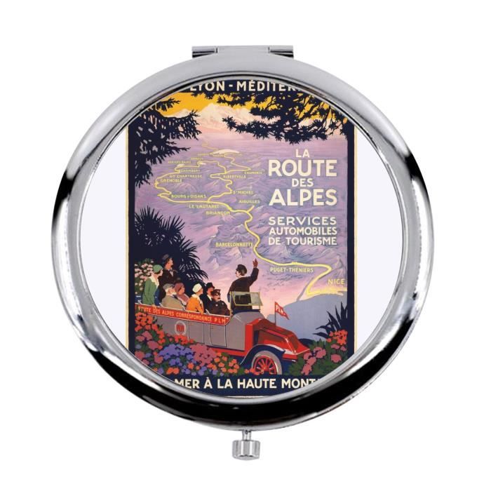 Miroir De Poche Double Face En Métal Argenté - Format Compact - Occasion Sans Emballage