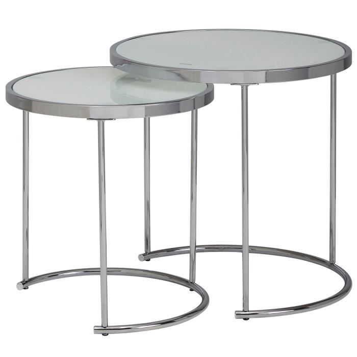 finebuy - table d'appoint ronde en verre blanc argenté - lot de 2 - métal - ø 50/42 cm