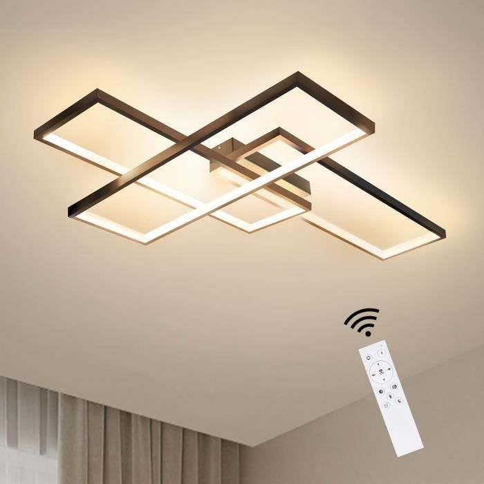 Homefire 3xlong Rectangulaire Plafonnier LED - Silicone et Fer et Aluminium - Noir - 65 x 47 x 7.5 cm - avec Télécommande