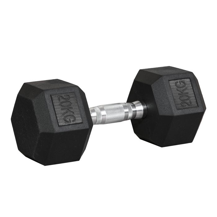 Halt&egrave;re courte poids 20 Kg - entra&icirc;nement musculaire & halt&eacute;rophilie - acier caoutchouc noir 