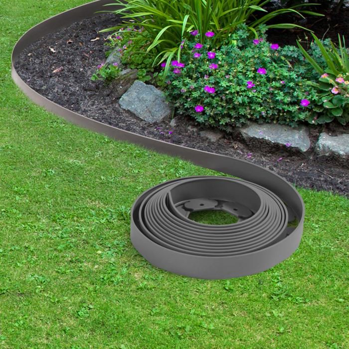 ID MARKET - Bordurette de jardin flexible gris anthracite 10M + 30 piquets d'ancrage