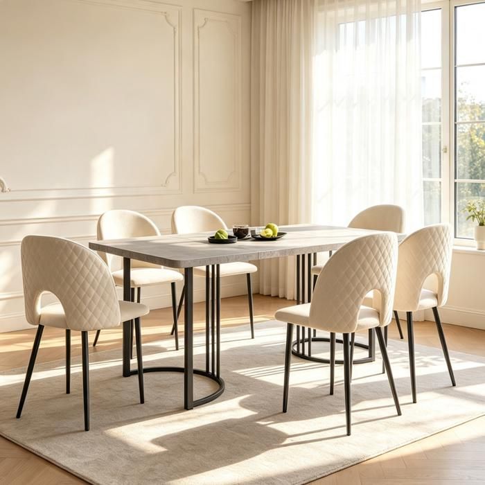 Table à manger avec 4 chaises Salle à manger - Beige - 4 places - Rectangulaire