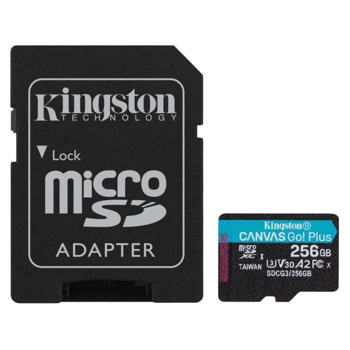 Kingston Canvas Go! Plus SDCG3/256GB - Carte mémoire MicroSDXC UHS-I U3 V30 A2 256 Go + Adaptateur SD ( Catégorie : Carte mémoire )