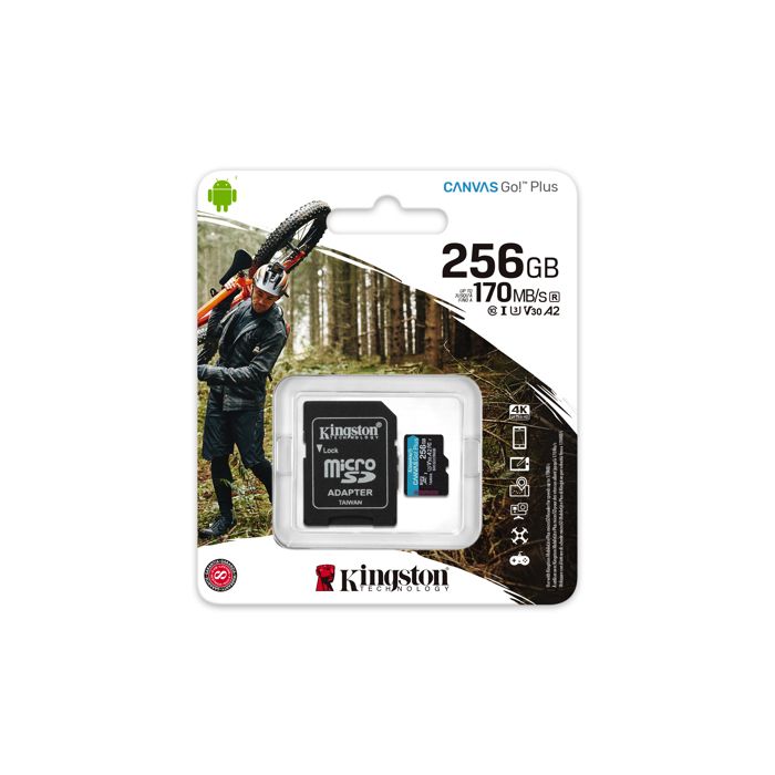 Kingston Canvas Go! Plus SDCG3/256GB - Carte mémoire MicroSDXC UHS-I U3 V30 A2 256 Go + Adaptateur SD ( Catégorie : Carte mémoire )