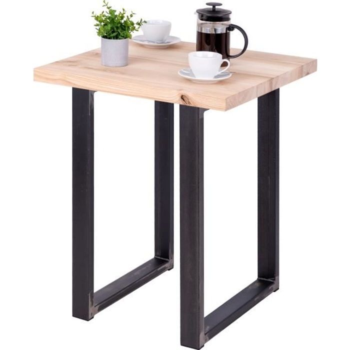 lamo manufaktur table haute de cuisine - mange debout - table de bar - 60x60x76 cm - acier brut - modèle loft - frêne sévère