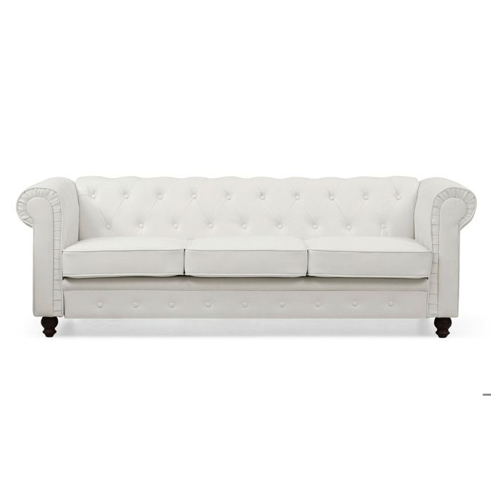 MENZZO Grand canapé 3 places Chesterfield Blanc -L203 x P84 x H67 cm