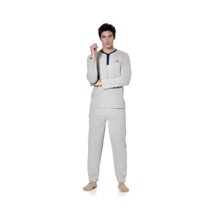 Serge Blanco Pyjama homme coton, ensemble pyjama homme avec pantalon et t-shirt manches longues - gris taille M