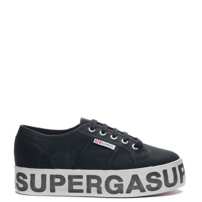 Superga Baskets Femme - SUPERGA 2790 Glitter Lettering Noir - Tige en toile - Semelle antidérapante