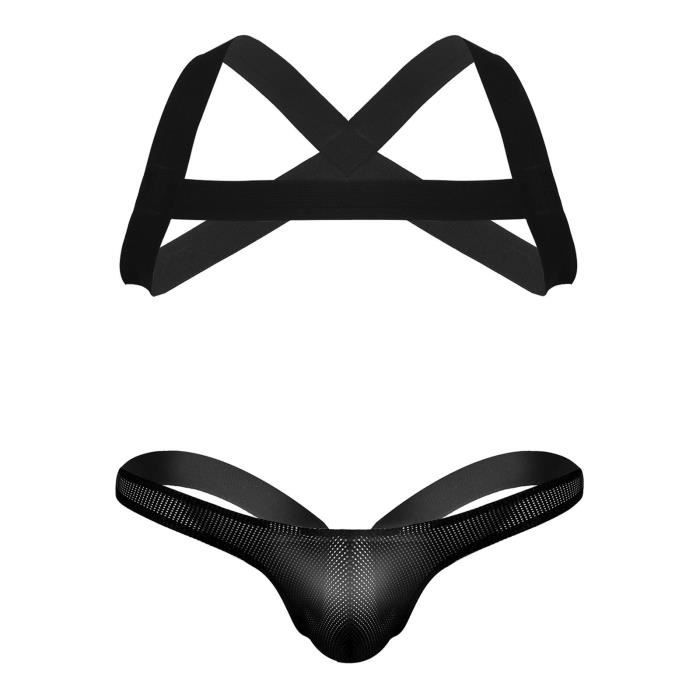 Ensemble 2 Pièces Lingerie Clubbing Femme IEFIEL - Crop Top Bra Et Jarretière Effet Cuir Verni