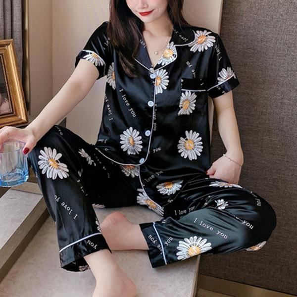 Vlazom Pyjama Femme Été Court En Satin - Ensemble 2 Pièces Manches Courtes, Confortable Et Élégant