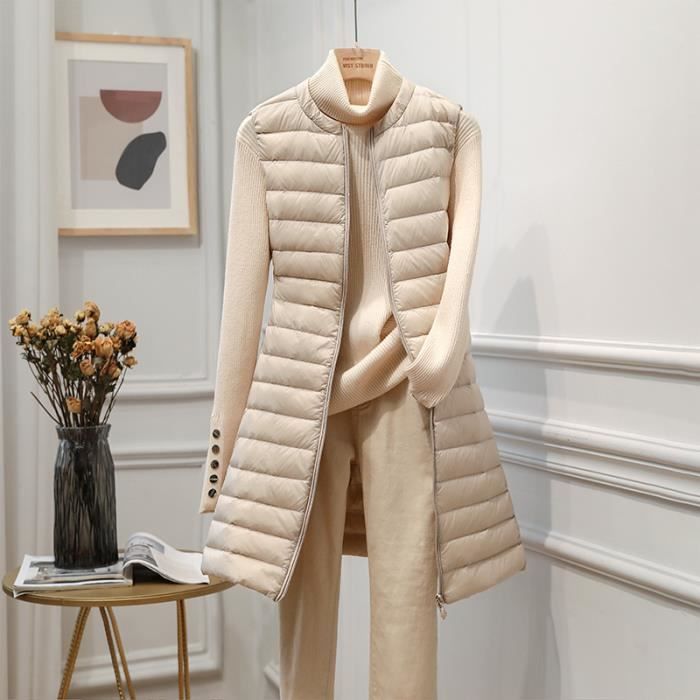 Gilet Femme Sans Manches Matelassé Hiver - Long, Zippé Avec Poches - Chaud Pour Randonnée, Ville