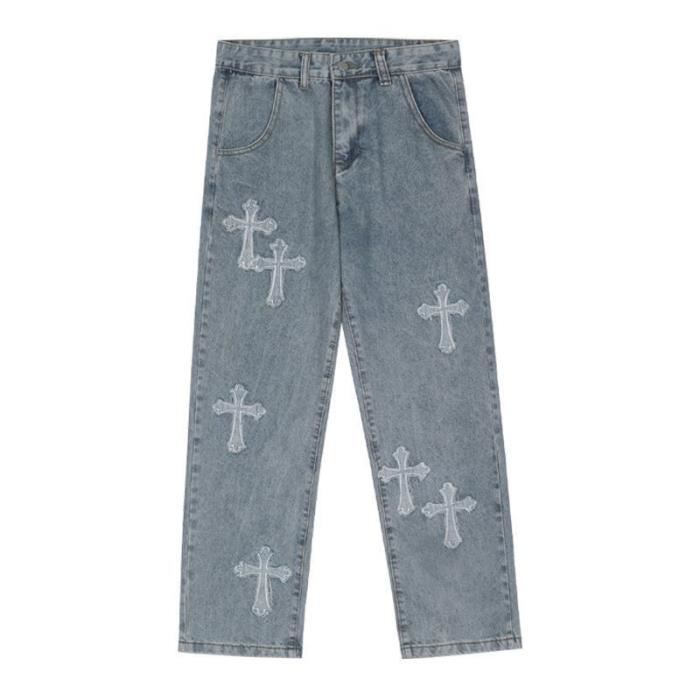 Jeune Hommes Streetwear Baggy Jeans Pantalons Hip Hop Jeans amples pour  hommes Pantalon Femme Bleu