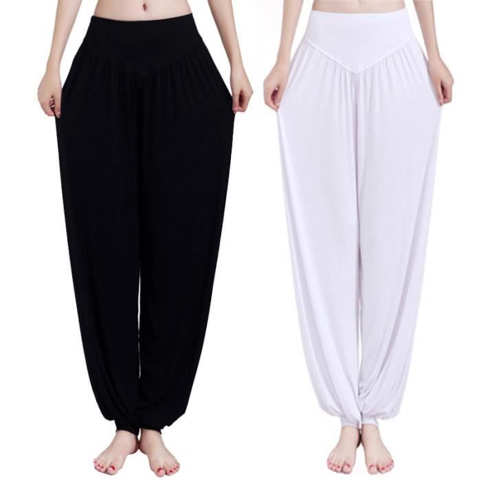 Femmes Pantalon élastique Loose Casual Coton Modal Souple Sport Danse Sarouel Femmes Pantalons Larges Leggings (Color : BK, Size : S