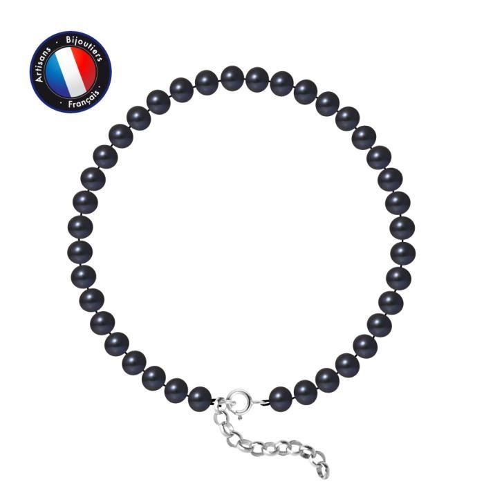 perlinea - bracelet - véritable perle de culture d'eau douce semi-ronde 5-6 mm black tahiti - argent 925 millièmes - bijoux femme
