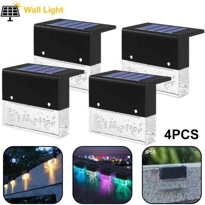 PRUMYA lampe solaire Extérieur 4pcs RGB Coloré étanche lumière solaire pour jardin , Porte , Entrée , etc