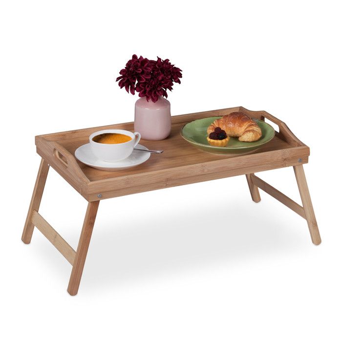 Relaxdays Plateau de lit en bambou et MDF HxLxP: 25x60x30 cm bord élevé pour petit-déjeuner rectangulaire nature