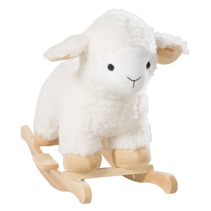 roba agneau à bascule en bois et peluche douce avec poignées - aide à maîtriser l'équilibre - dès 18 mois - blanc