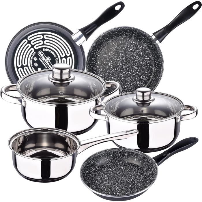 Set Cuisine San Ignacio - 3 Poêles + 3 Casseroles Avec Couvercles - Induction - Noir