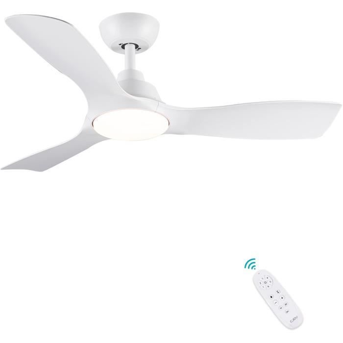 M Mimotec Ventilateur Plafond Lumière LED 72W Messe - 4 Pales Déployantes, Télécommande + App, Moteur DC Silencieux, Blanc Bois Naturel