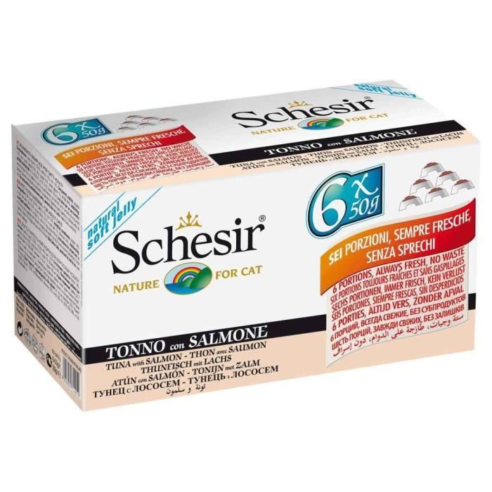 Pâtée pour Chat - Schesir - Thon avec Saumon - 6x50g - 100% Naturel - Oméga-3 et 6
