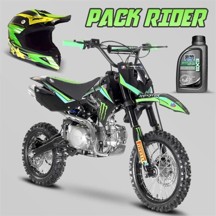 Pack Rider - Dirt bike MX 125cc 12/14 Monster + Casque cross + huile 15w50.  - Cdiscount Auto