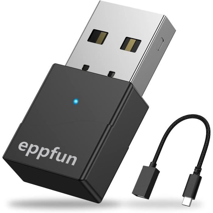 Eppfun AK3040 Clé Audio USB Bluetooth 5.2 Transmetteur Connecter des écouteurs Bluetooth au