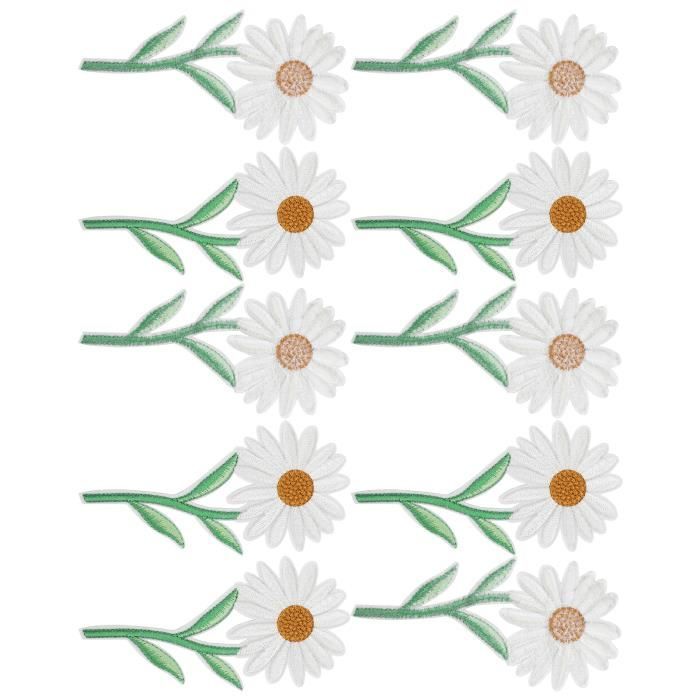 50 Patchs Fleur Marguerite Brodés - Pour Réparer Ou Décorer Vêtements, Sacs - À Coudre Ou Coller