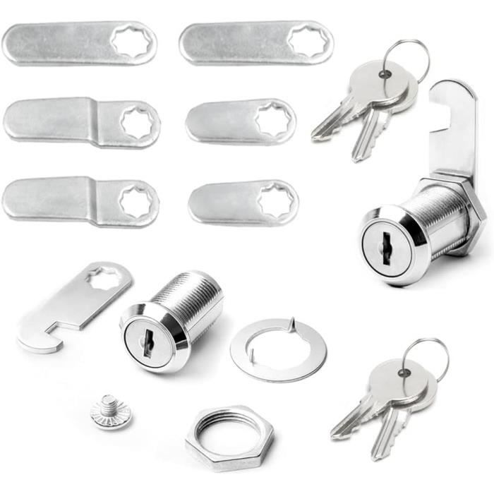 Cylindre De Serrure (cam Lock) 22x16mm - Alliage Aluminium Et Laiton - 2 Clés Incluses - Pour Armoire, Boîte Aux Lettres