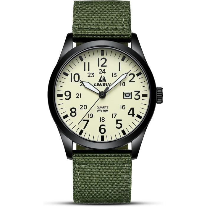 Montre Homme Militaire LN LENQIN - Analogique Quartz Étanche Nylon - Style Army Sport
