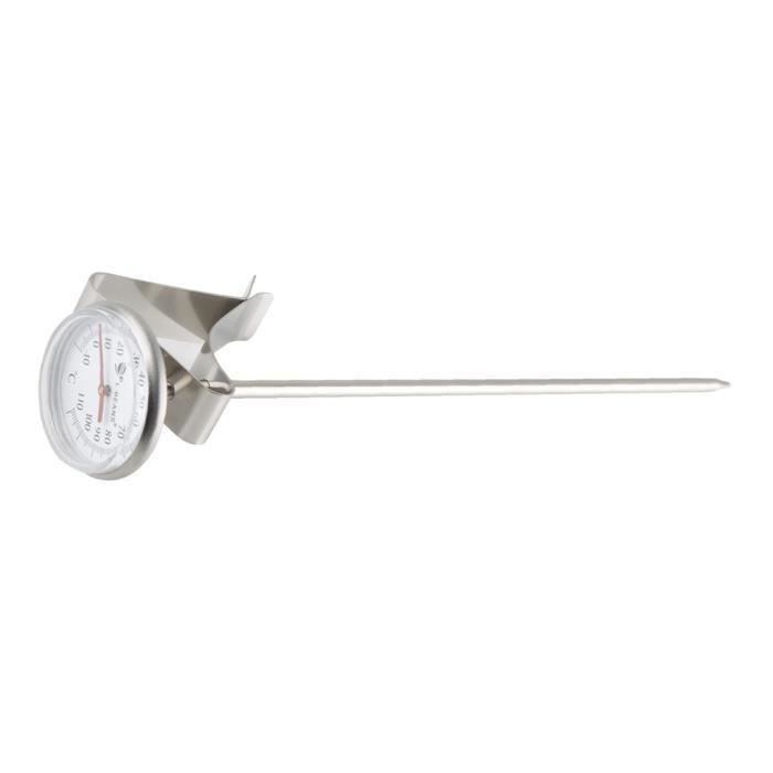 Thermomètre à Lait Inox Avec Clip - Plage -10°C à 110°C - Pour Café, Latte, Confiture - Longueur 19,3cm