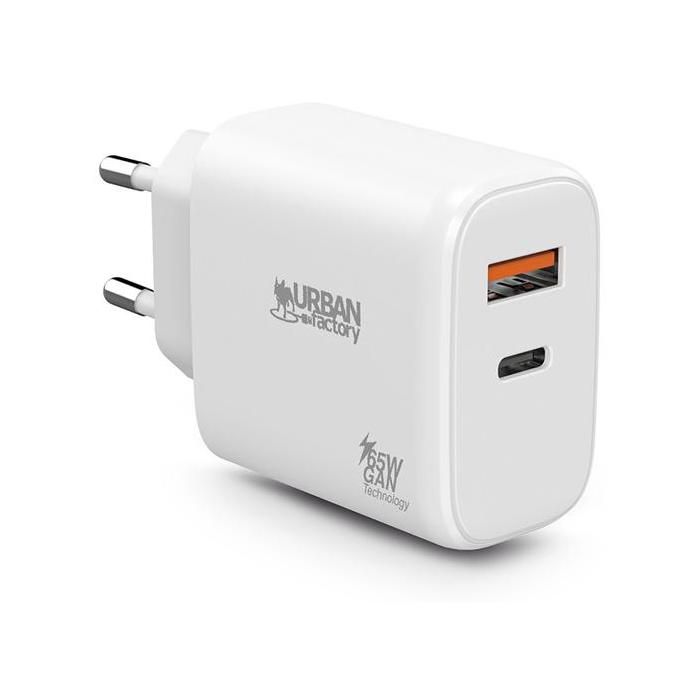 Chargeur secteur Urban Factory avec 1 port USB C + 1 port USB A Charge rapide - vue 3