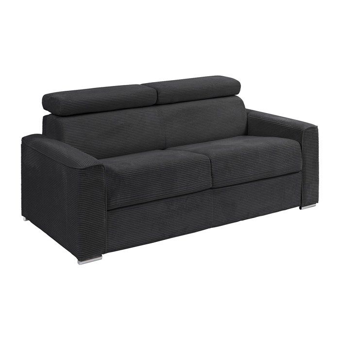 Canapé 4 places convertible express en velours côtelé gris - Couchage 160 cm - Matelas 22 cm mémoire de forme - VIZIR