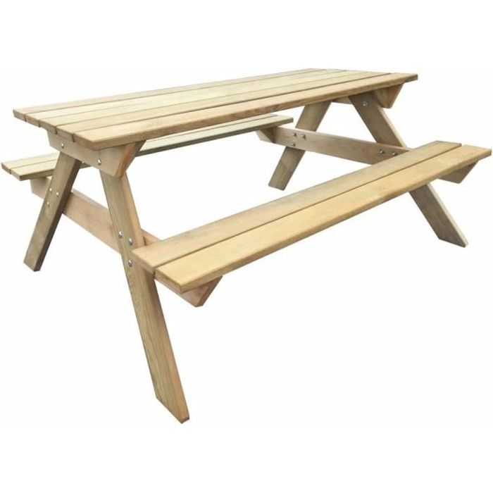 Table de pique-nique en bois imprégné avec bancs