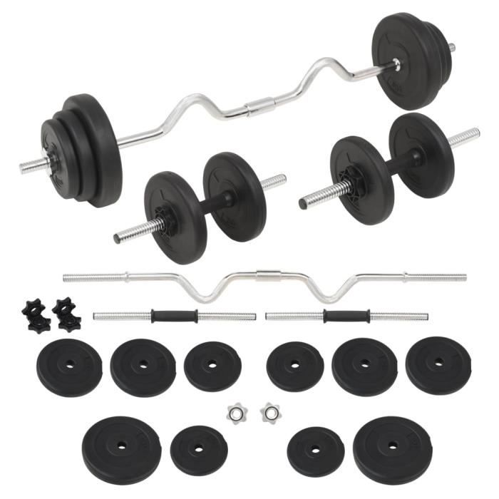 Ensemble D'haltères 2 En 1 – Courts Et Longs – Poids Total 36 Kg – Avec Barre D'extension