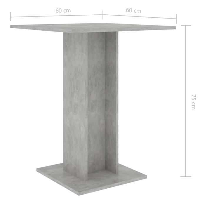 Table de bistro Gris béton 60x60x75 cm Aggloméré LVD