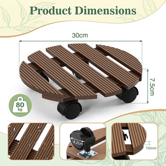 Chariot à Plantes Avec Roulettes - Support Pot De Fleurs Mobile Robuste, PP Résistant, Diamètre 23-36 Cm, Charge Jusqu'à 45 Kg