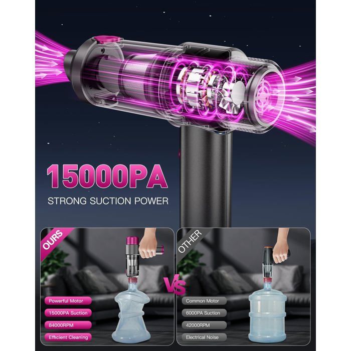 Aspirateur Voiture Sans Fil 4-en-1 Ultra Puissant 21kPa - Pliable, Brushless, Souffleur & Pompe à Air