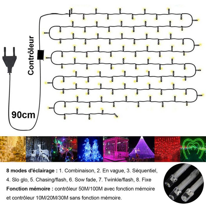 Guirlande Lumineuse 20m 200 LED Blanc Chaud Avec Télécommande - Extérieure Étanche Fil Cuivre