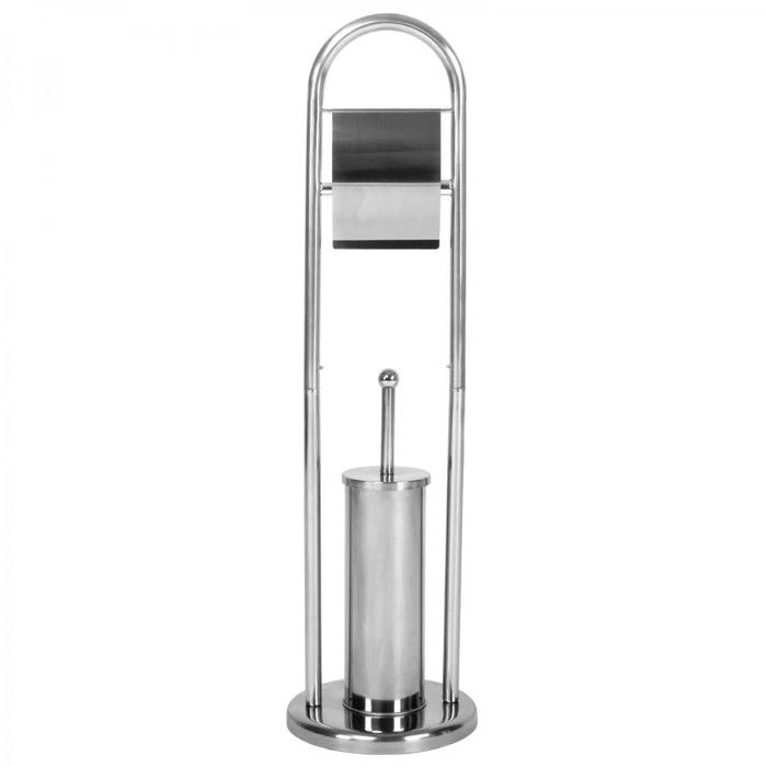 Porte-Rouleau WC Bergamo 3en1 - Support Brosse Et Papier Inox - Design Moderne