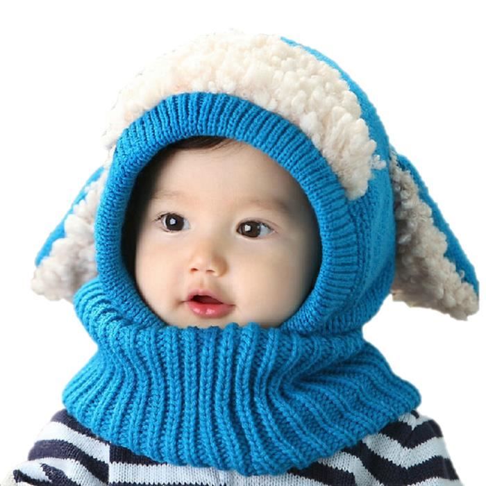 Bonnet echarpe hiver enfant fille bebe garcon cagoule chapeau tricote laine agneau en forme chien chic Bleu Bleu Cdiscount Pret a Porter